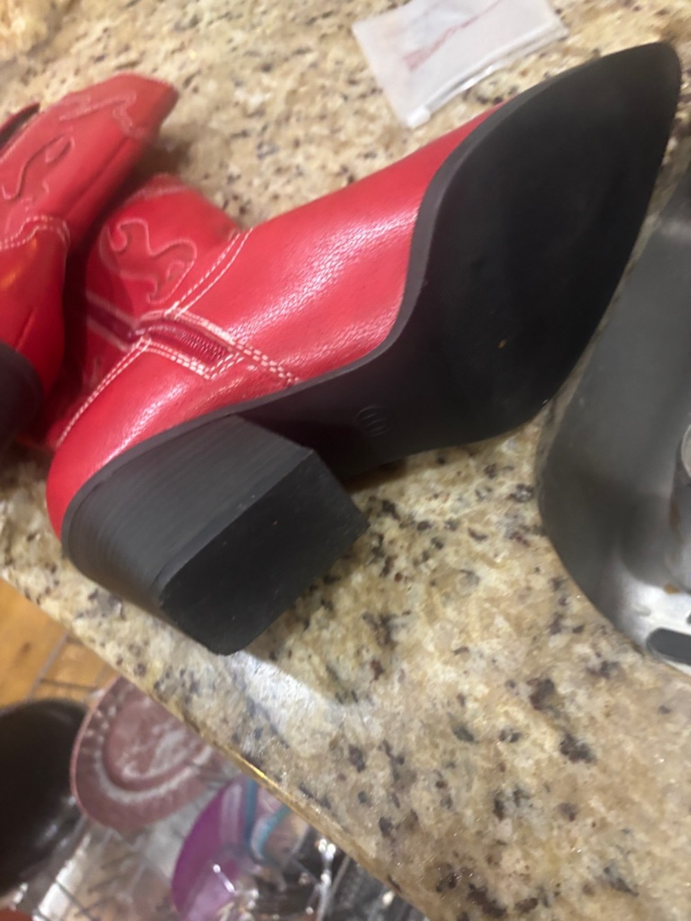 Red Cowboy Boots Women Size 10 Western Core Cowgirl Chic Mid Calf Boots Block He - Picture 6 of 6